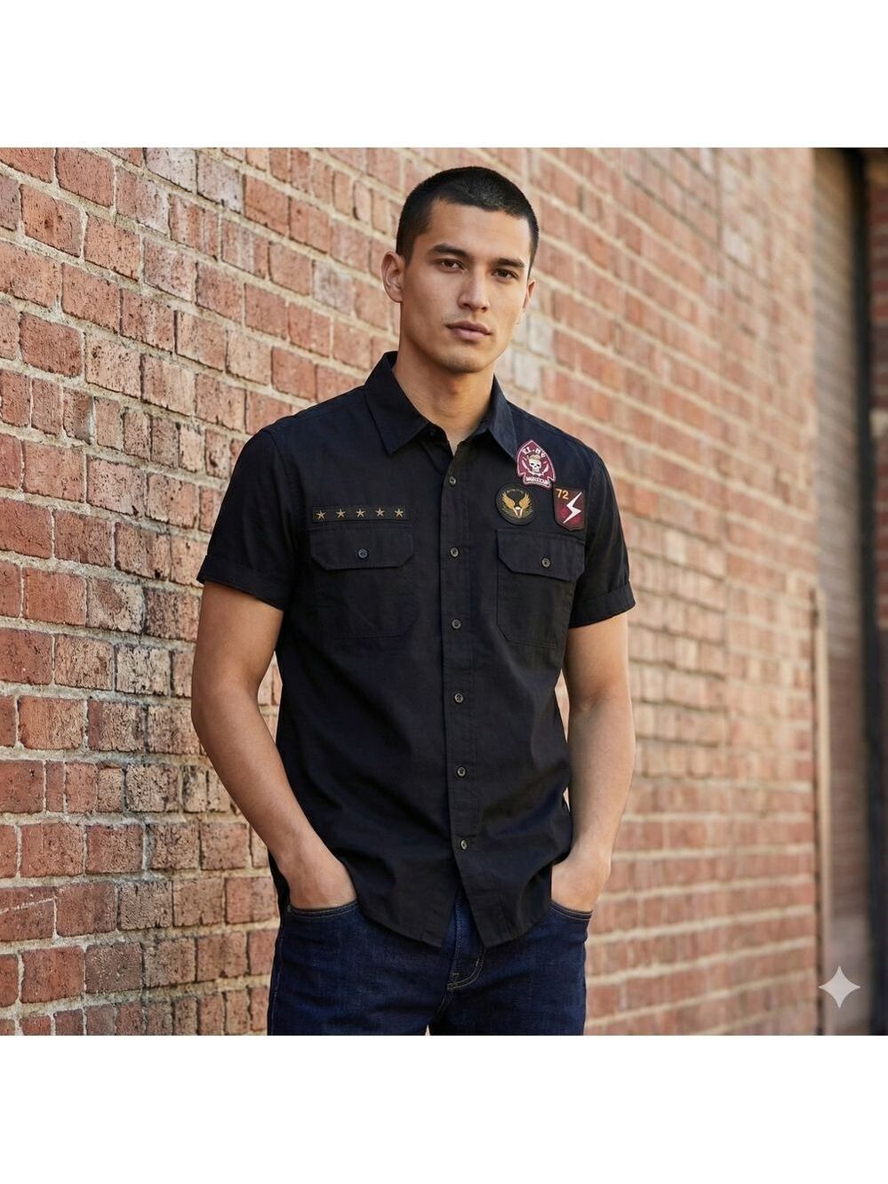 Marc Ecko Black Button Down Shirt Floral Embroidery Large